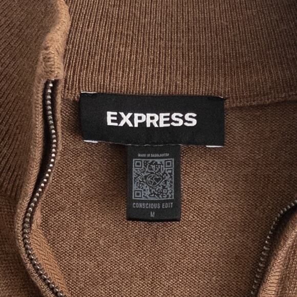 Express Merino Wool Zip Mock Neck Brown Pullover Sweater Size Medium - Picture 4 of 6